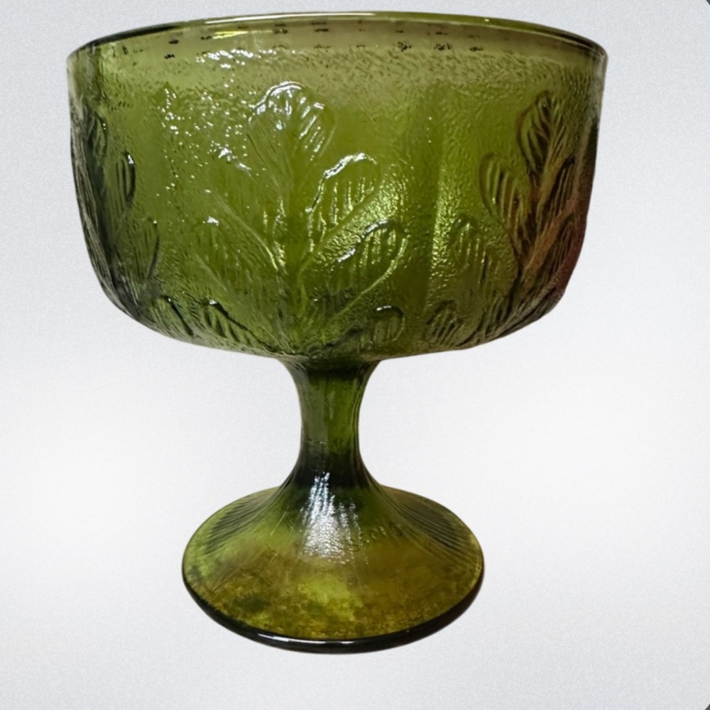 FTD Avocado Green Oak Leaf Compote Pedestal Bowl Candy Dish 1978‎ Vintage